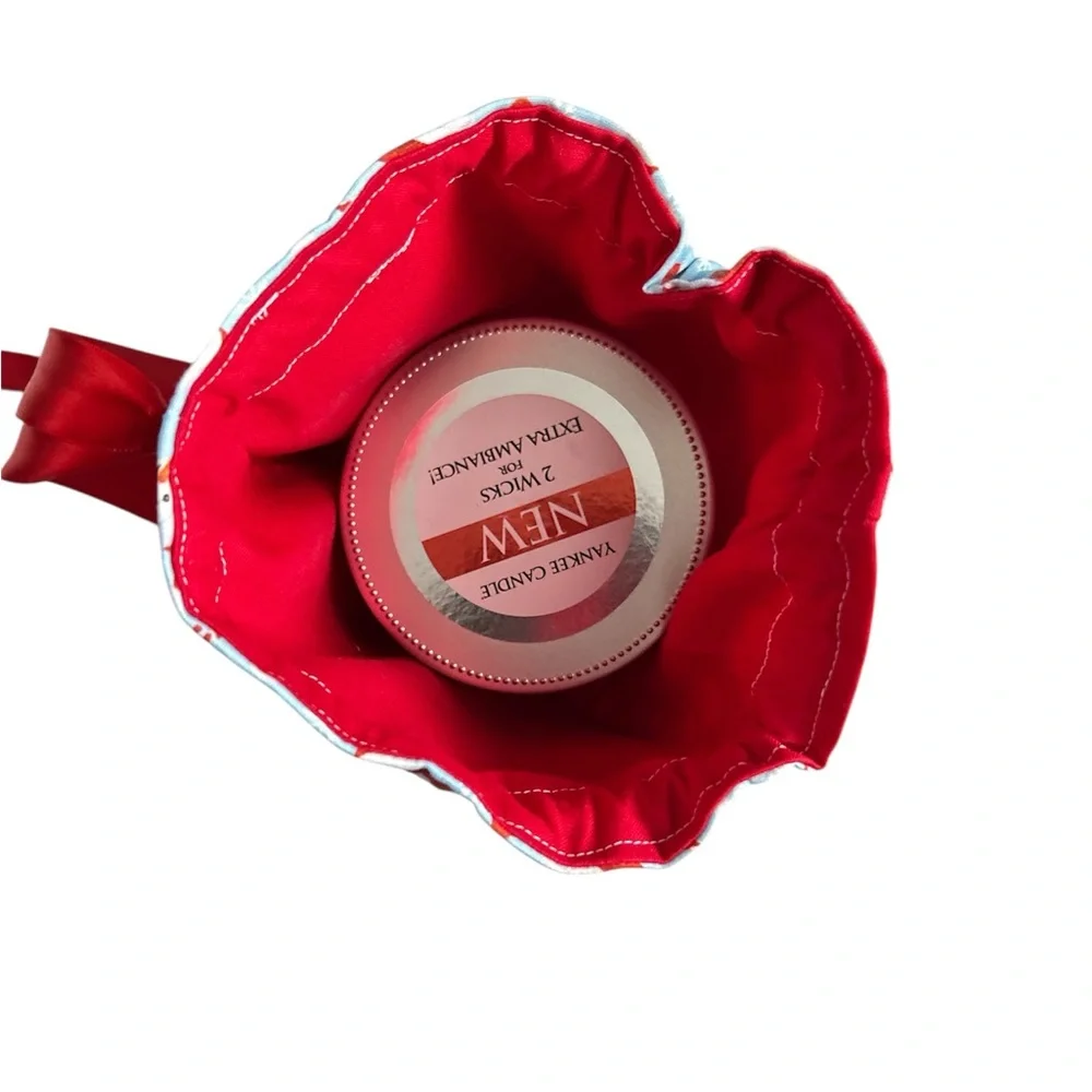 Hand Crafted Snowman Drawstring Gift Bag with Red Ribbon Eco Friendly Reusable